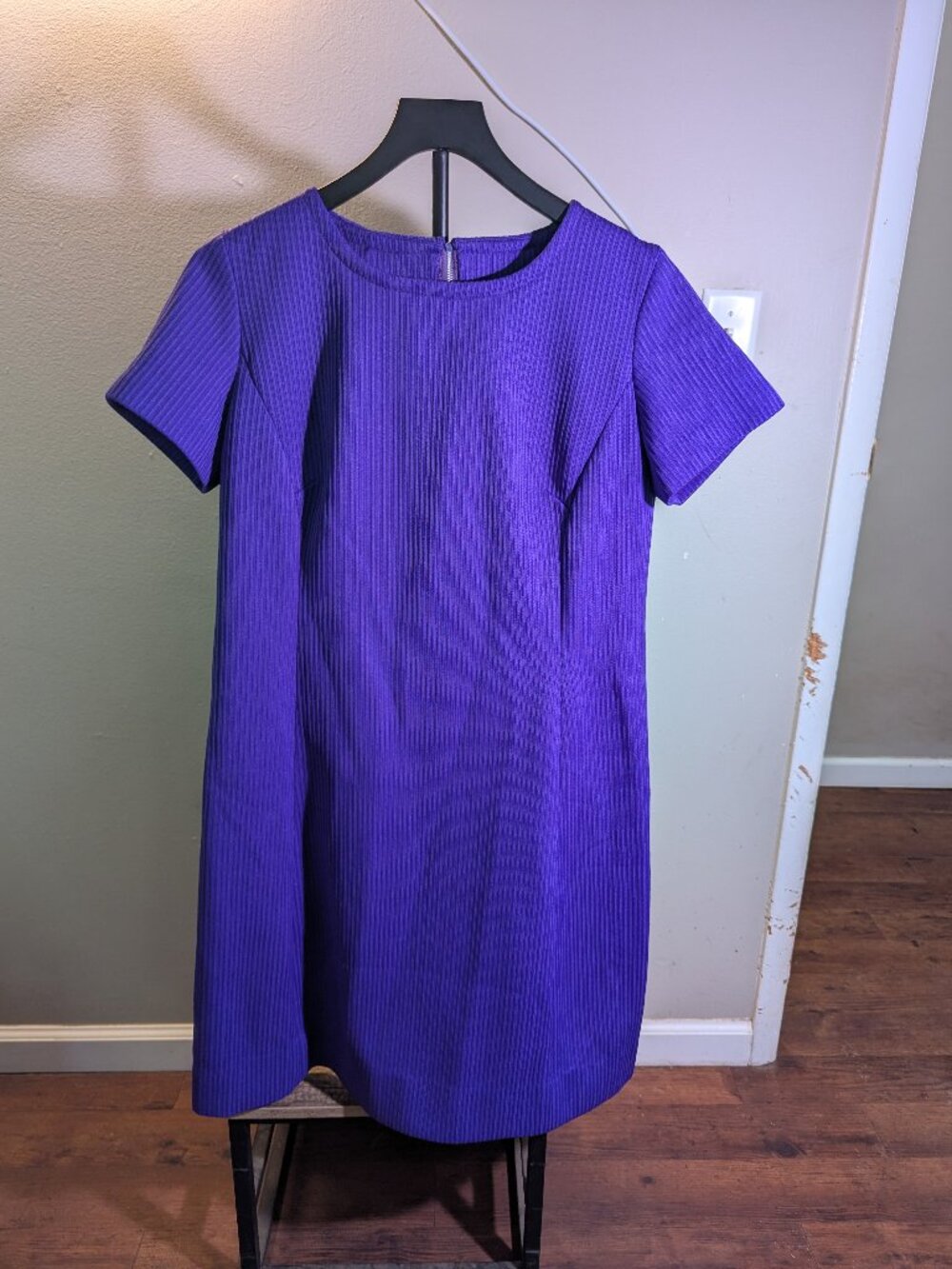 Vintage Handmade Short Sleeve Round Neck Purple Dress